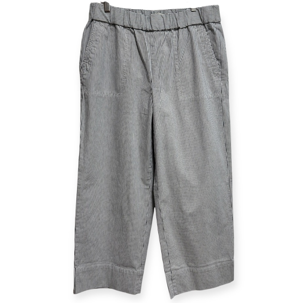 Talbots Stretch Cotton Striped Cropped Wide Leg Pull On Pants